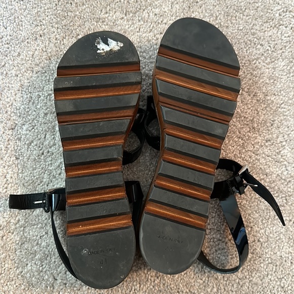 Chanel RARE wood and black patent leather strappy platform clogs sandals size 41 - Picture 7 of 8